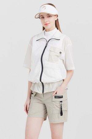 초경량 나일론스판 허리스트링 풀집업 여성 골프 반팔 바람막이 화이트_WHITE-a