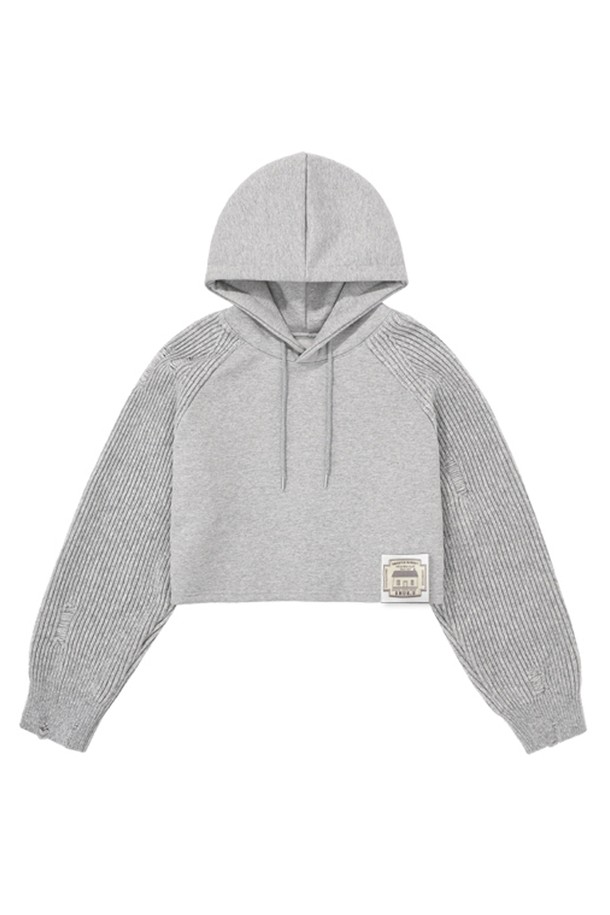 Snug.U - 후디 - F/W Merino Wool Knit Patch Long-Sleeved Cropped Hoodie Top