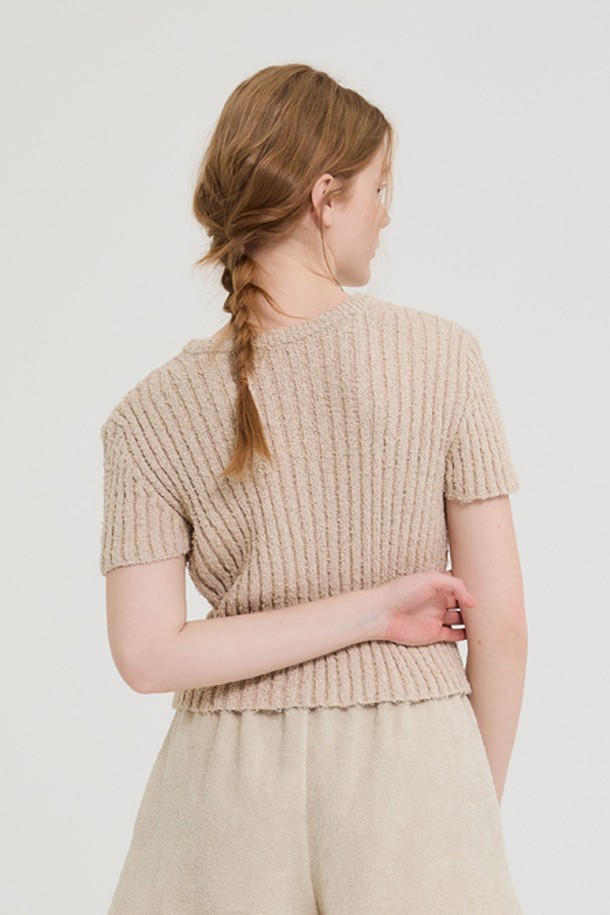 Snug.U - 스웨터 - Cotton Mini Tale Rib Short Sleeved Knit Top