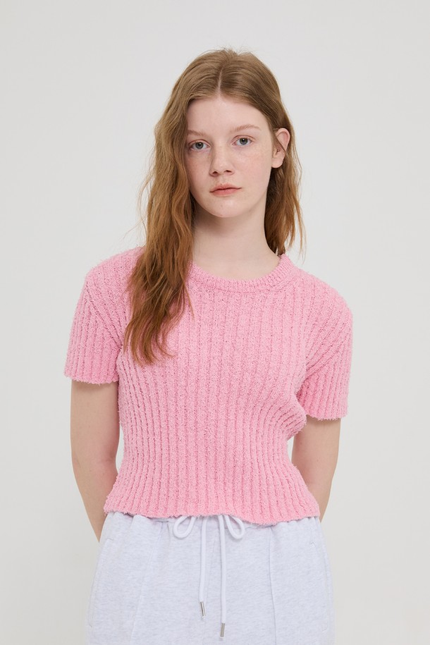 Snug.U - 스웨터 - Cotton Mini Tale Rib Short Sleeved Knit Top