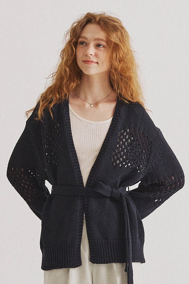 Snug.U - 가디건 - Cotton Mesh Point Knit Cardigan