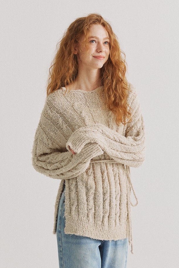 Snug.U - 스웨터 - Tape Yarn Mixing Long Sleeve Knit Top