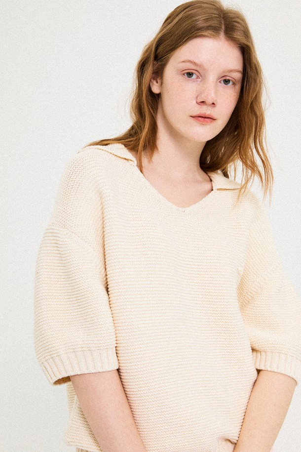 Snug.U - 스웨터 - Soft Cotton Link link Short sleeved Knit Top