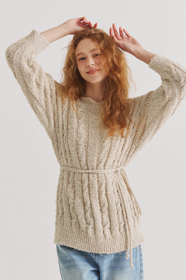 Snug.U - 스웨터 - Tape Yarn Mixing Long Sleeve Knit Top