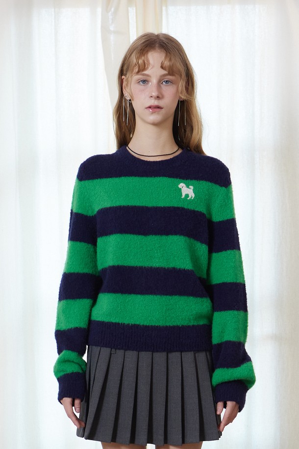 Snug.U - 스웨터 - Poodle-poodle Wool Stripe Knit Top