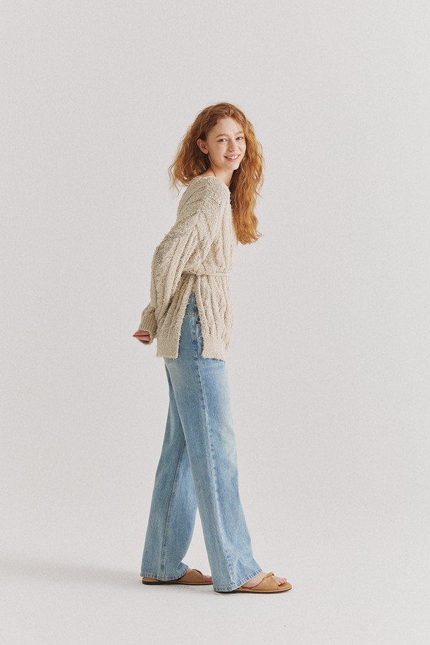 Snug.U - 스웨터 - Tape Yarn Mixing Long Sleeve Knit Top