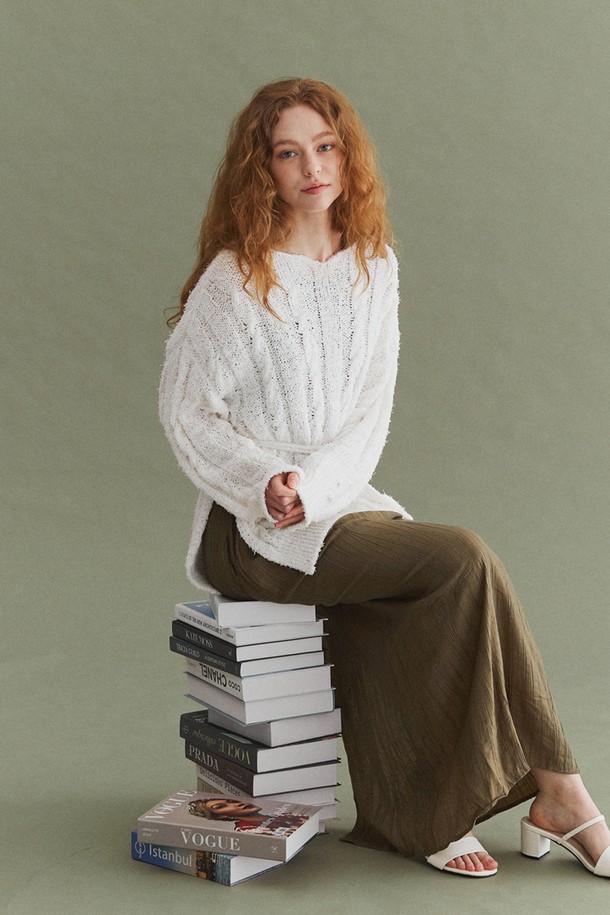 Snug.U - 스웨터 - Tape Yarn Mixing Long Sleeve Knit Top