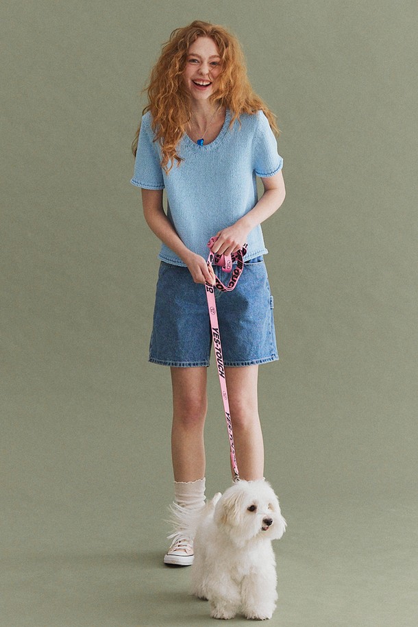 Snug.U - 스웨터 - Cotton Chunky Scoop Neck Short Sleeve Knit Top