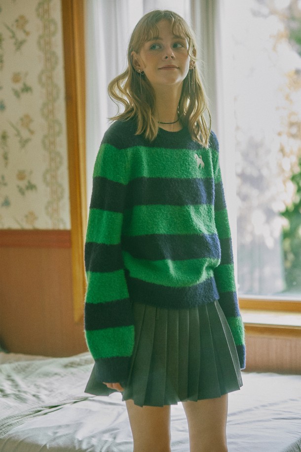 Snug.U - 스웨터 - Poodle-poodle Wool Stripe Knit Top