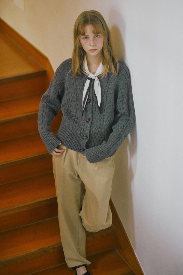 Snug.U - 가디건 - Vintage Cable Wool Knit Cardigan