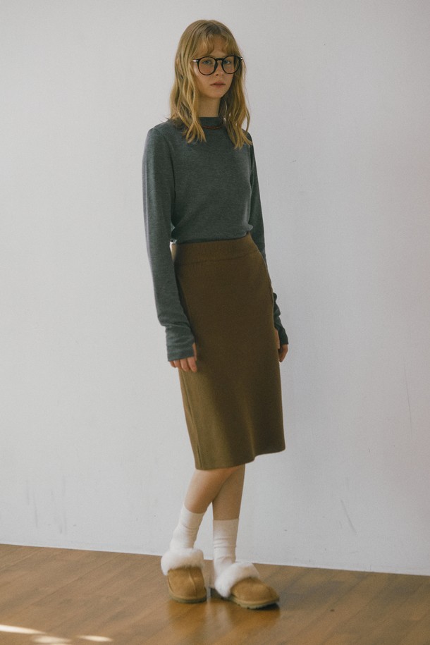 Snug.U - 스웨터 - Pocket Span Midi Knit Skirt