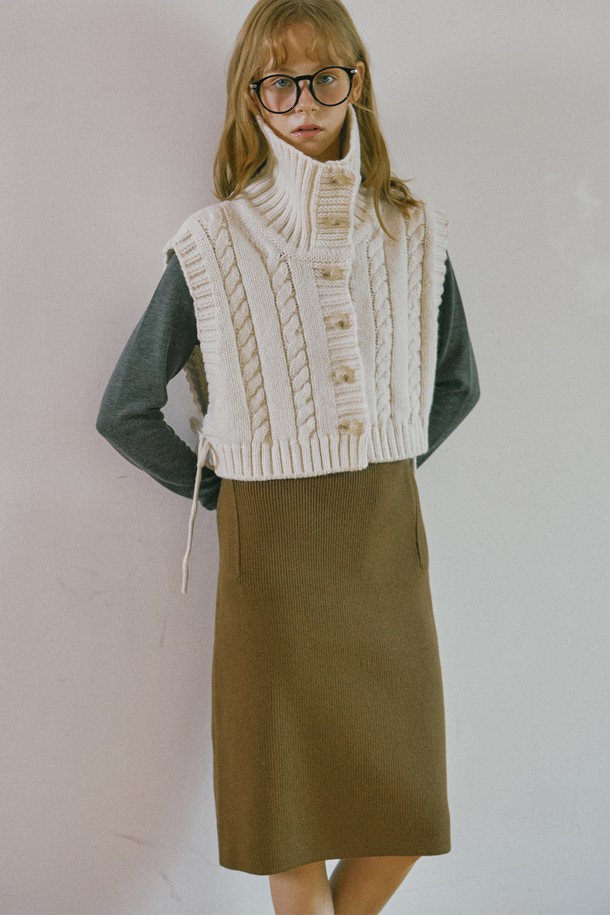 Snug.U - 스웨터 - Pocket Span Midi Knit Skirt