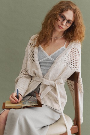 Cotton Mesh Point Knit Cardigan