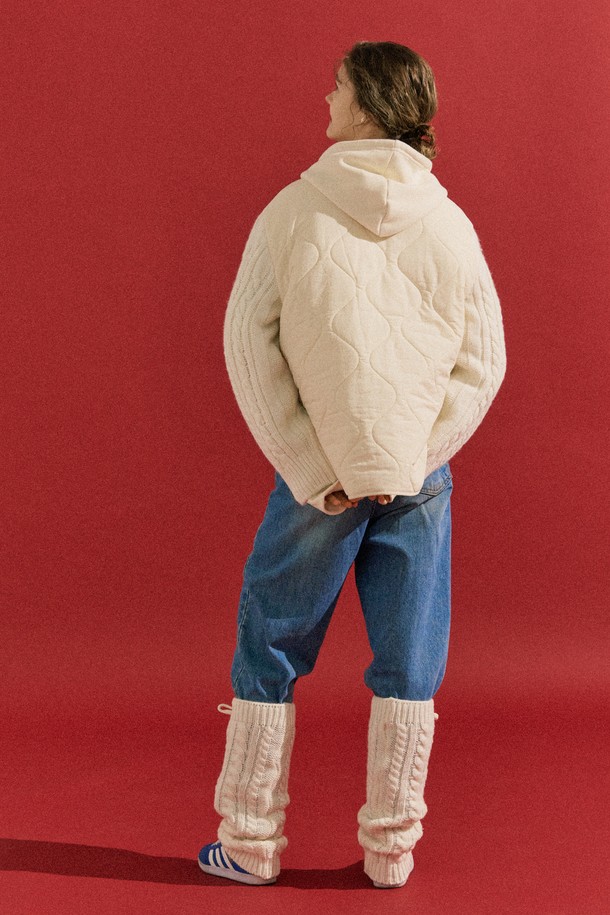 Snug.U - 패딩 - F/W Wool Knit Trimming Light weight Padded Jumper / Ivory