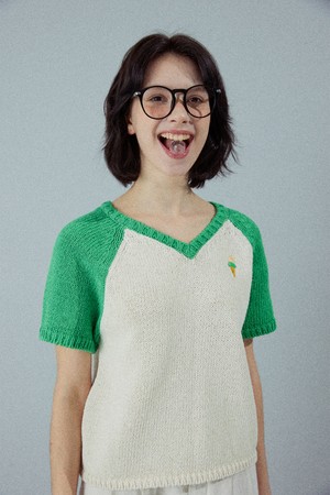 Ice_Cream Raglan V_neck Knit Top