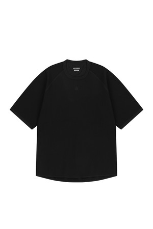 와플 유니 트레일 래글런 숏 슬리브 티-블랙