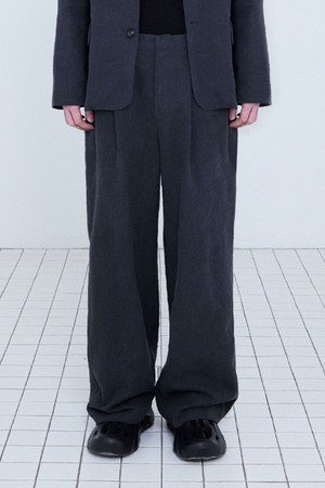 라미 린넨 와이드 테이퍼드 팬츠_워시드 블랙