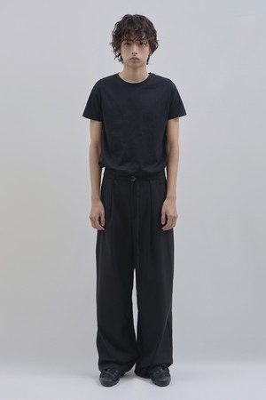 벨티드 테이퍼드 와이드 팬츠_블랙