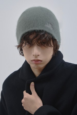 LAD 앙고라 로고 니트 비니_카키 그레이