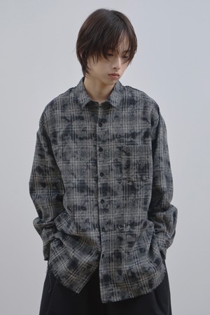 그레이 빈티지 워싱 오버핏 체크 셔츠_블랙