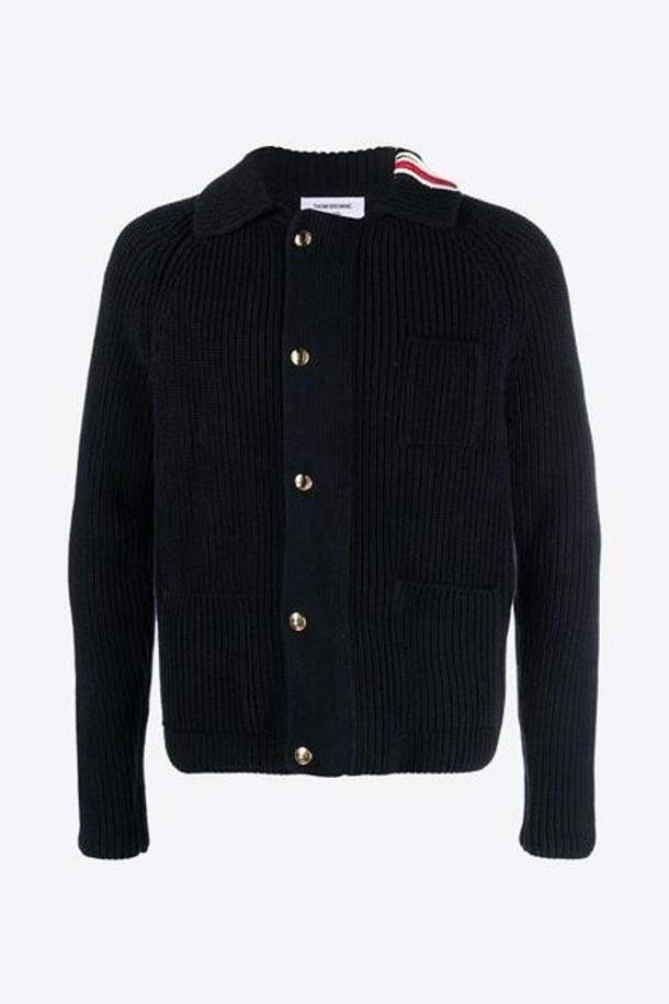 THOM BROWNE - 블루종/점퍼 - [톰브라운] MKJ101A Y3017 415 RWB 카라 금장 코튼 집업 자켓 네이비 남성 자켓