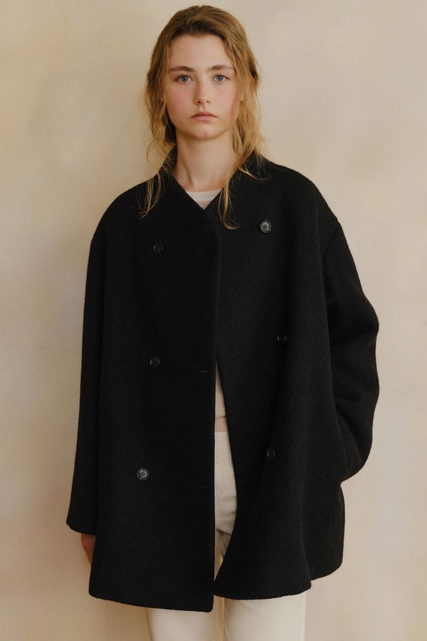 BLANK03 - 코트 - padded mohair double half coat (black)