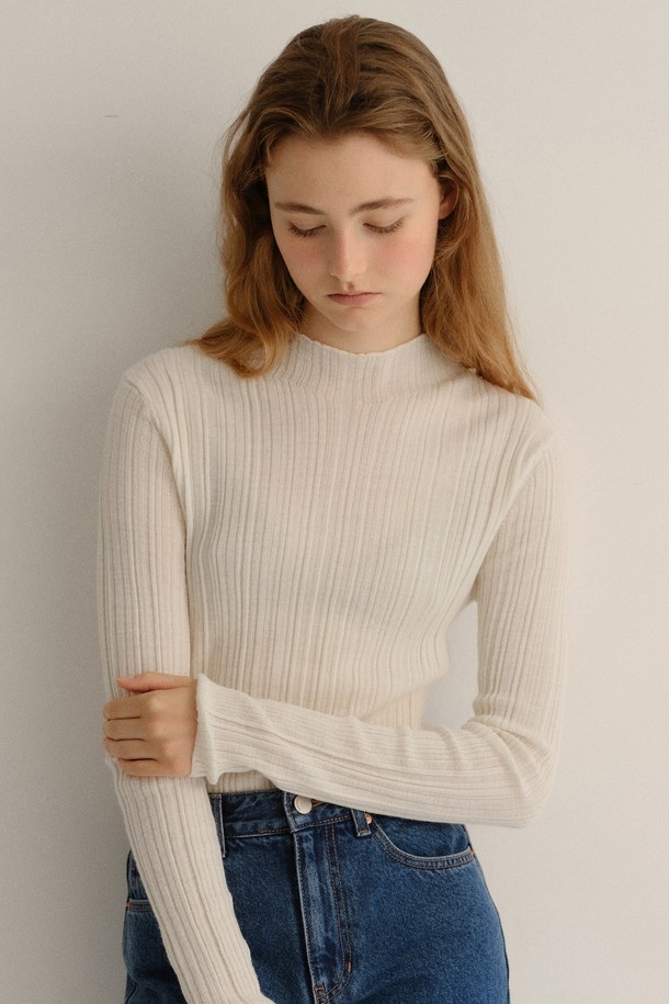 BLANK03 - 스웨터 - wool blend ribbed pullover (cream)