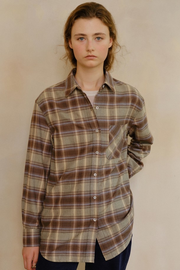 BLANK03 - 셔츠 - check pocket shirt (olive green)