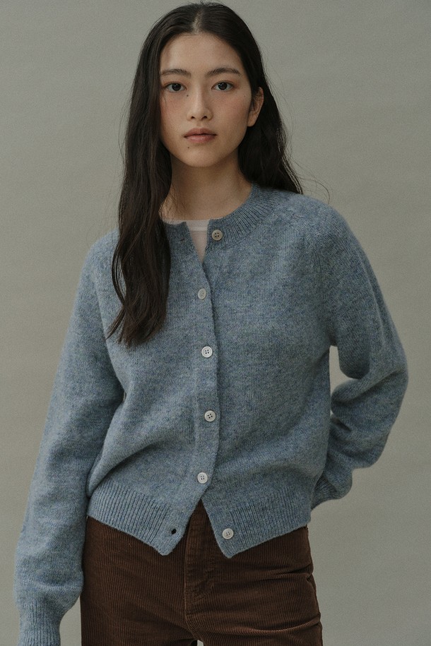 BLANK03 - 가디건 - [24winter] shaggy dog knit cardigan [Shetland wool] (powder blue)