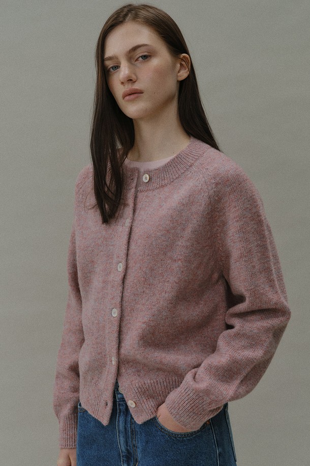 BLANK03 - 가디건 - [24winter] shaggy dog knit cardigan [Shetland wool] (heather pink)