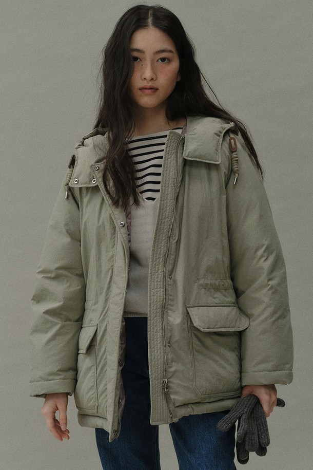 BLANK03 - 패딩 - [24winter] goose down half hooded coat (light khaki)