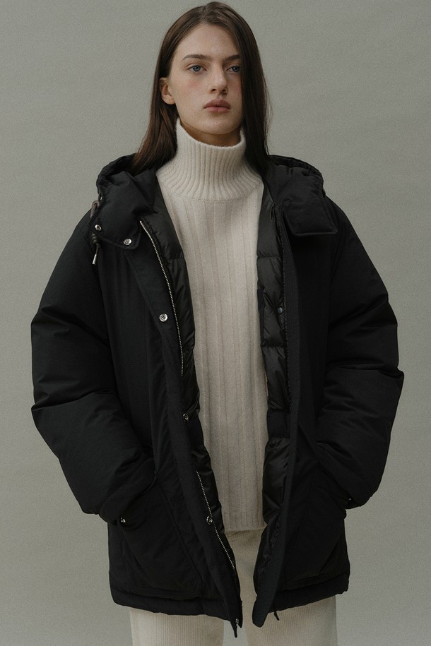 BLANK03 - 패딩 - [24winter] goose down half hooded coat (black)