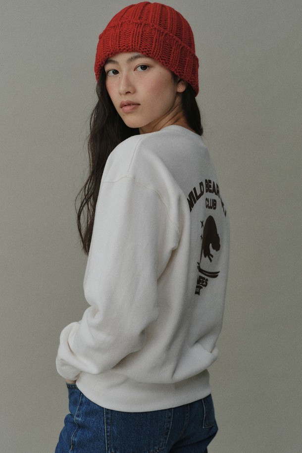 BLANK03 - 스웻셔츠 - [24winter] back print peachskin sweatshirts (ivory)