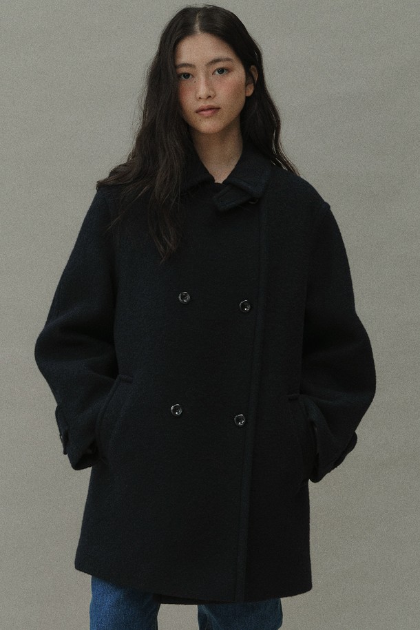 BLANK03 - 코트 - [24winter] wool boucle overfit peacoat (navy)