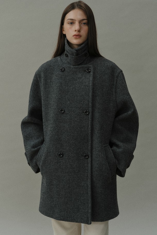 BLANK03 - 코트 - [24winter] shetland wool overfit peacoat [Shetland wool] (melange grey)