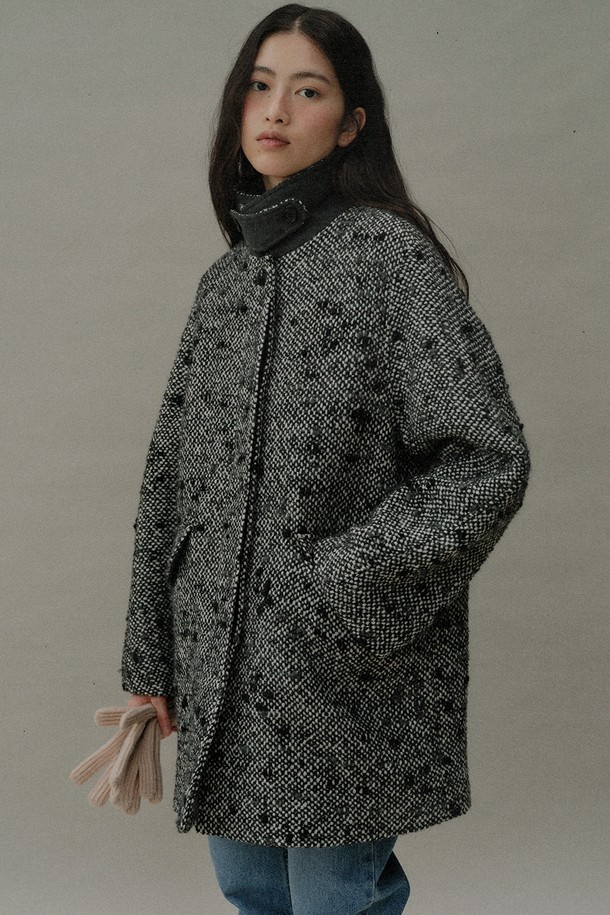 BLANK03 - 코트 - [24winter] padded overfit half coat [Italian fabric] (black tweed)