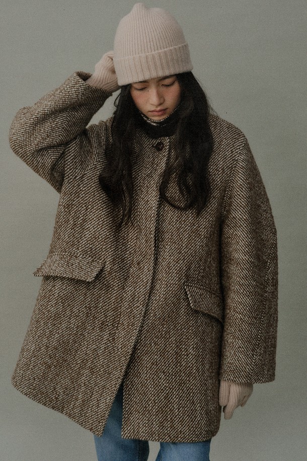 BLANK03 - 코트 - [24winter] padded overfit half coat [Italian fabric] (brown twill)