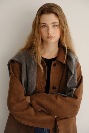 suede single half jacket (vintage brown)