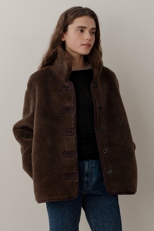 [24winter] wool shearing reversible half coat (brown)