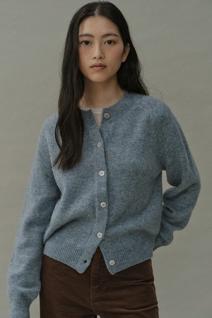 [24winter] shaggy dog knit cardigan [Shetland wool] (powder blue)