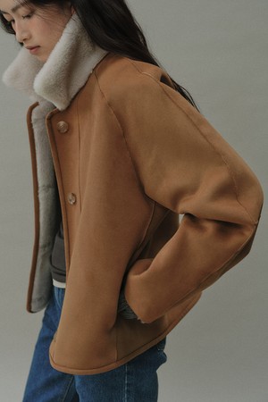 [24winter] wool shearing reversible short coat (cream)