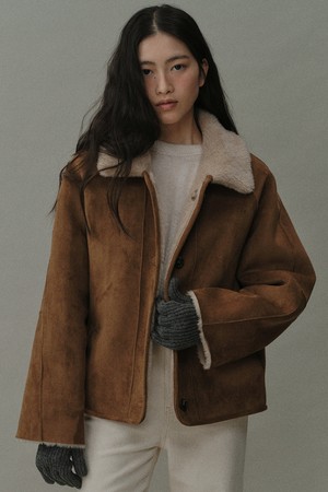 [24winter] wool shearing reversible short coat (beige)