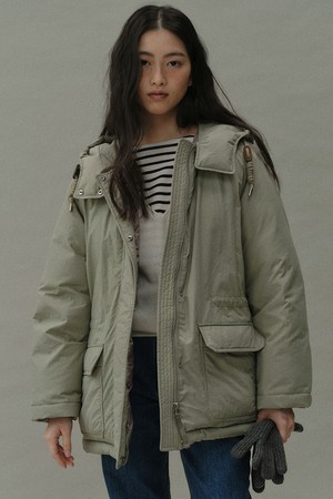 [24winter] goose down half hooded coat (light khaki)