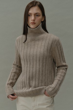 [24winter] baby alpaca ribbed turtle (melange beige)