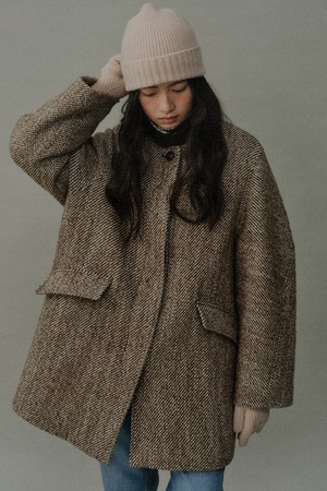 [24winter] padded overfit half coat [Italian fabric] (brown twill)