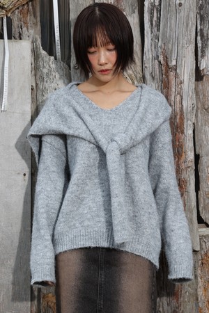 [SET] 투웨이 숄 + V넥 오버핏 니트 (Grey)_GREY-a