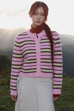 캔디 스트라이프 니트 가디건 (Pink)-a