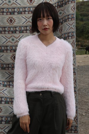 소프트 앙고라 브이넥 니트 (Baby Pink)_PINK-a