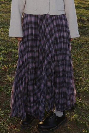 로맨틱 체크 크링클 롱스커트 (Purple)_PURPLE-a