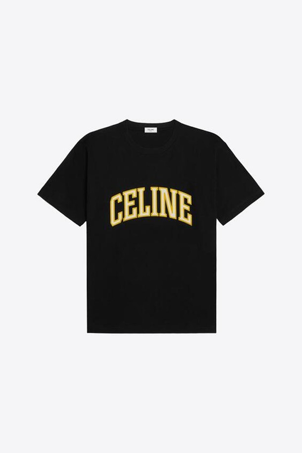 CELINE - 반팔티셔츠 - 셀린느 남성 로고 루즈 반팔 티셔츠 (블랙옐로우오프화이트) 2X60L671Q 38YG